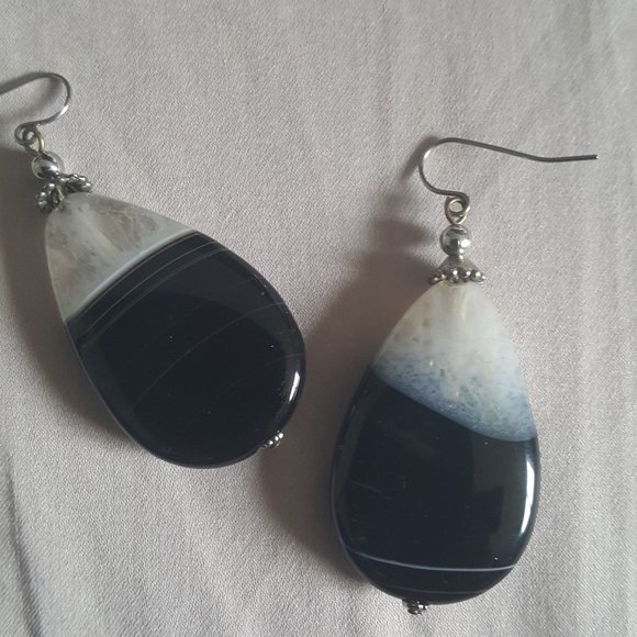 LARGE STUNNING STONE AND STERLING SILVER EARRINGS - Picture 2 of 3